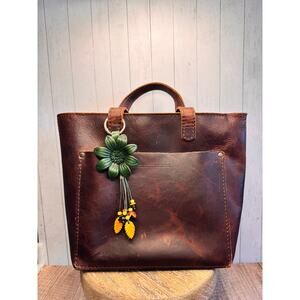 Green Summer Daisy Purse Charm Genuine Leather Summer Flower Bag Charm NEW!